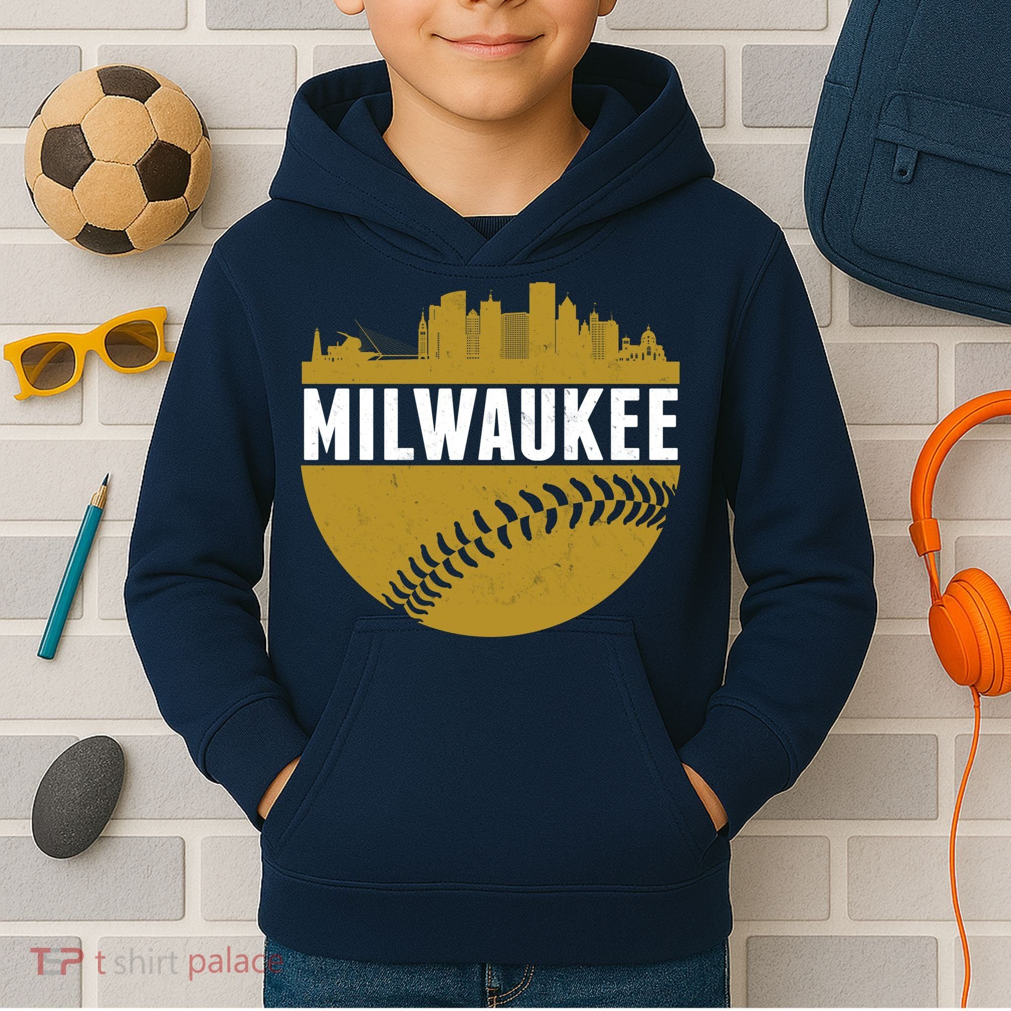 Classic Milwaukee Skyline Baseball  Kids Hoodie