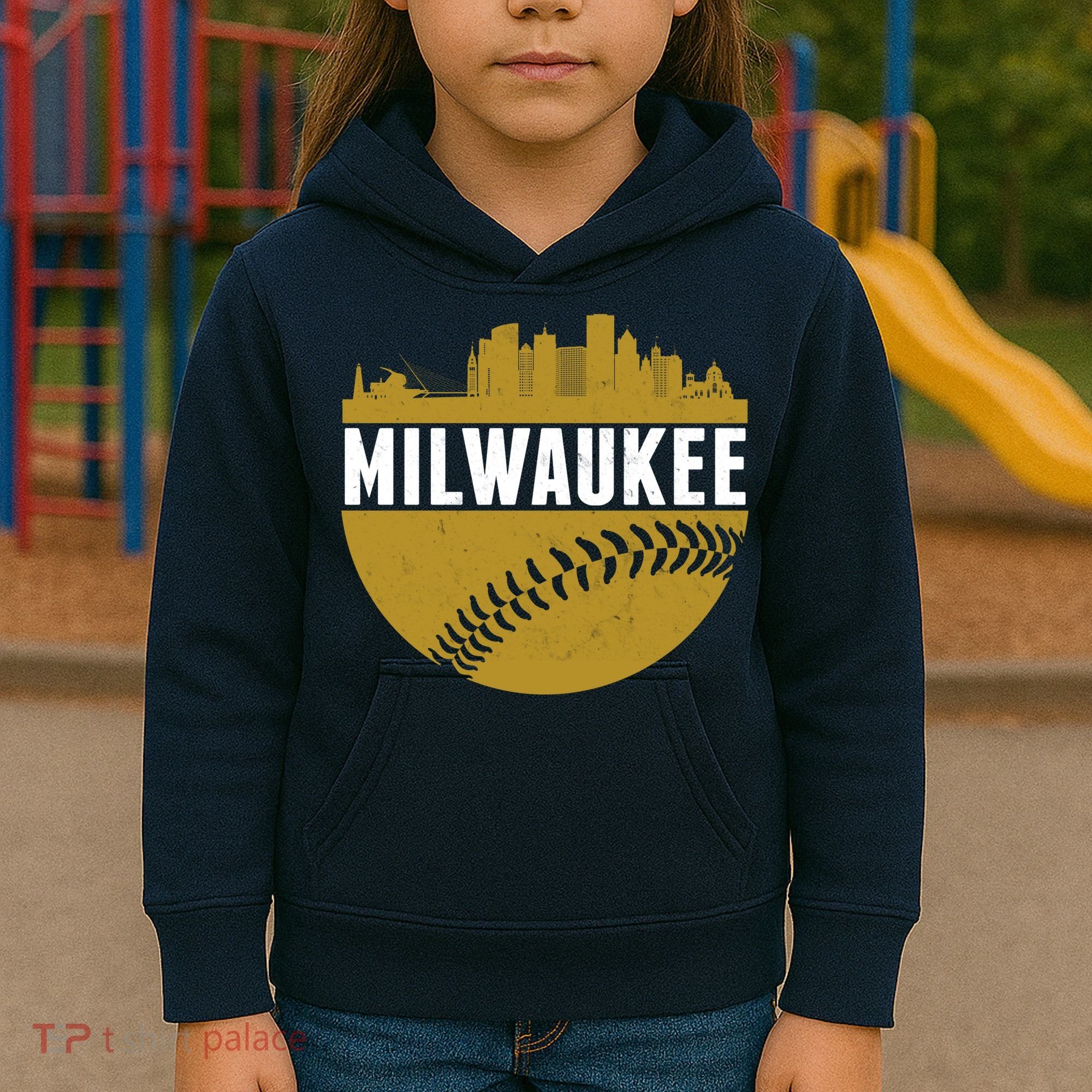 Classic Milwaukee Skyline Baseball  Kids Hoodie