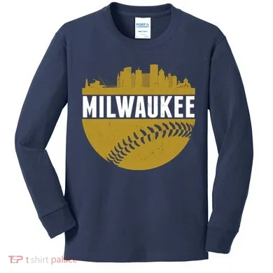 Classic Milwaukee Skyline Baseball  Kids Long Sleeve Shirt