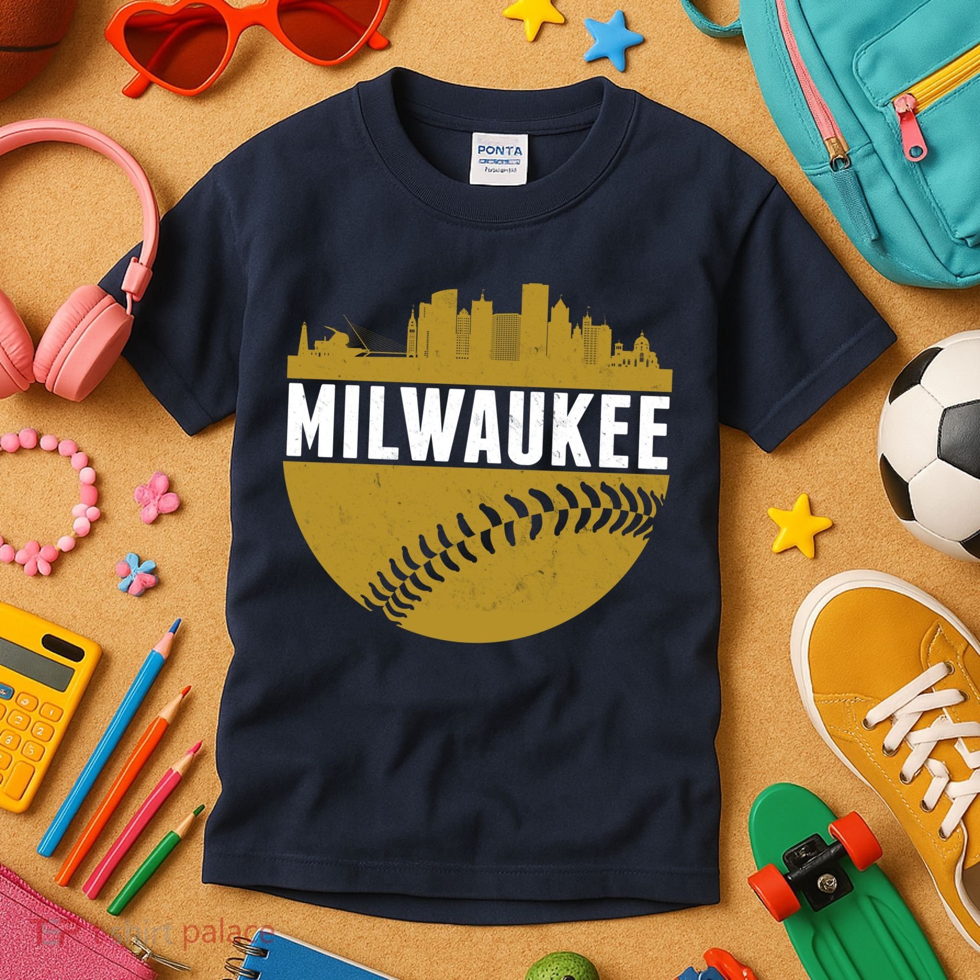 Classic Milwaukee Skyline Baseball  Kids T-Shirt