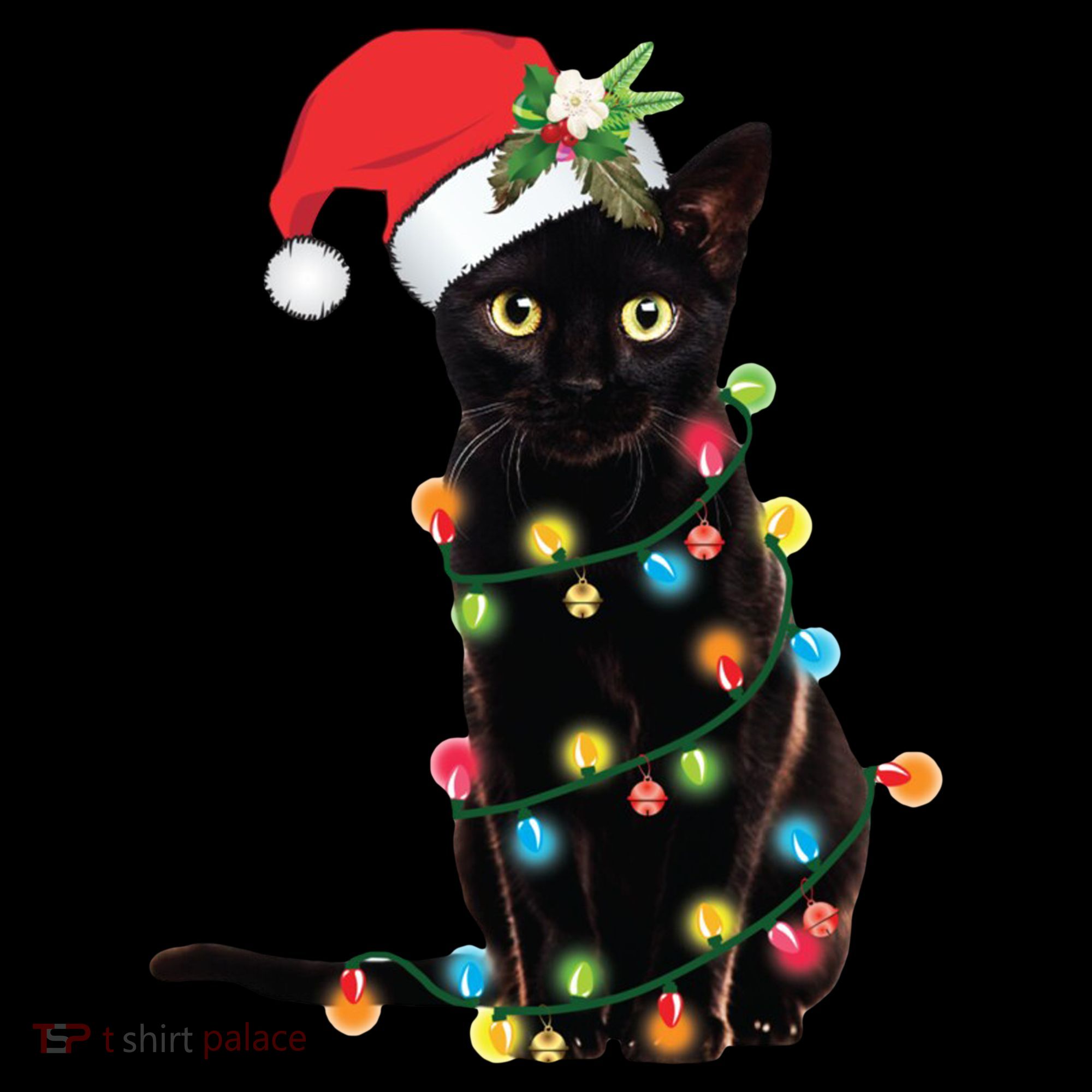 Christmas Lights Black Cat Santa Coaster