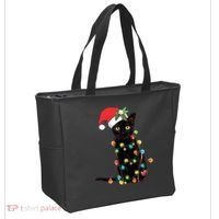 Christmas Lights Black Cat Santa Tote Bag thumb 2