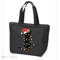 Christmas Lights Black Cat Santa Tote Bag thumb 3