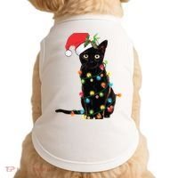 Christmas Lights Black Cat Santa Doggie Tank thumb 0
