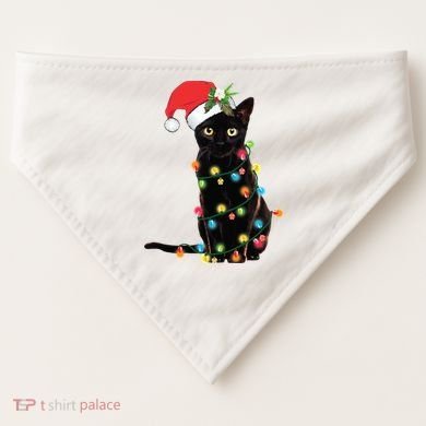 Christmas Lights Black Cat Santa USA-Made Doggie Bandana