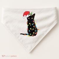 Christmas Lights Black Cat Santa USA-Made Doggie Bandana thumb 0