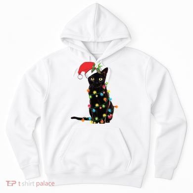 Christmas Lights Black Cat Santa Hoodie