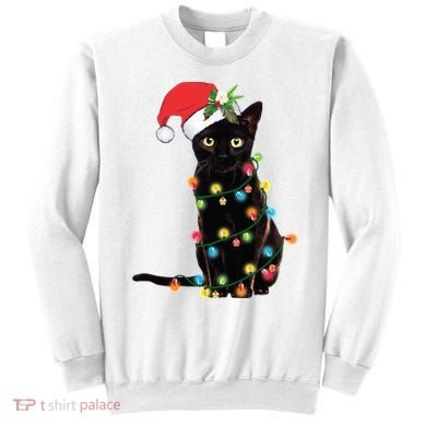 Christmas Lights Black Cat Santa Sweatshirt