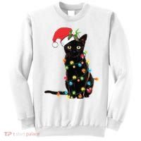 Christmas Lights Black Cat Santa Sweatshirt thumb 0