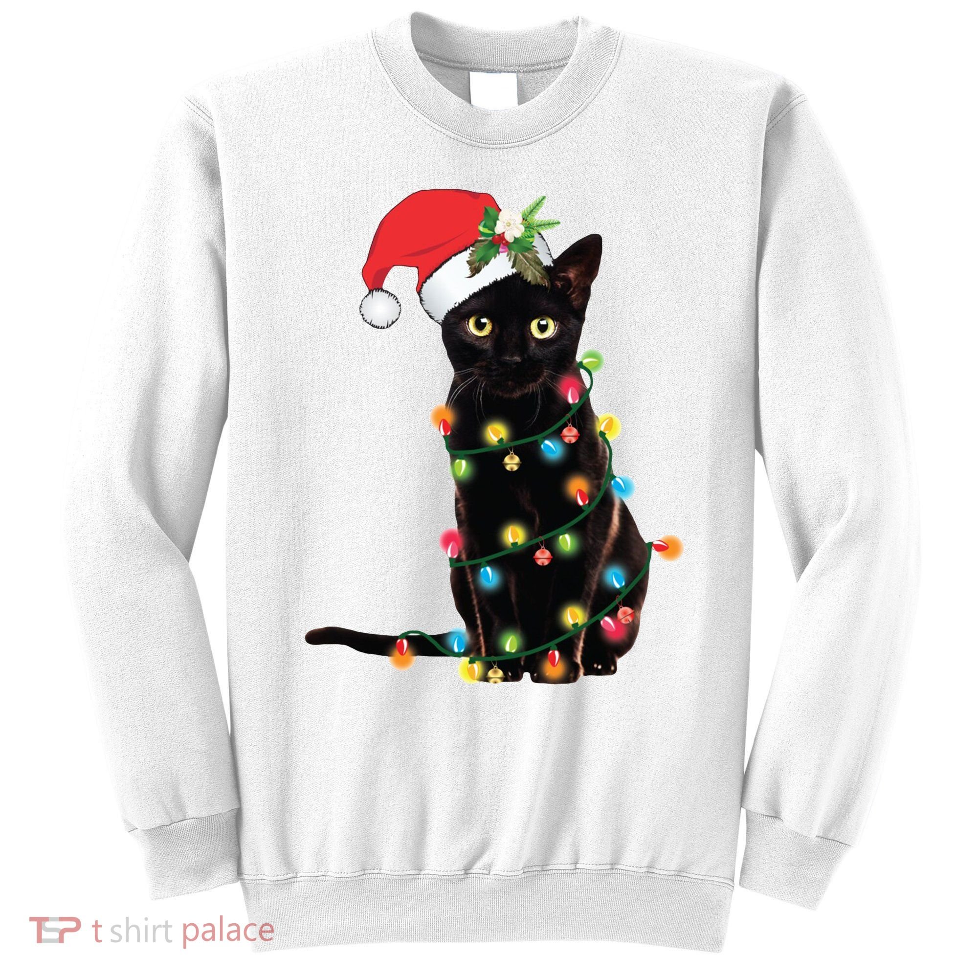 Christmas Lights Black Cat Santa Sweatshirt