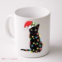 Christmas Lights Black Cat Santa Coffee Mug thumb 0