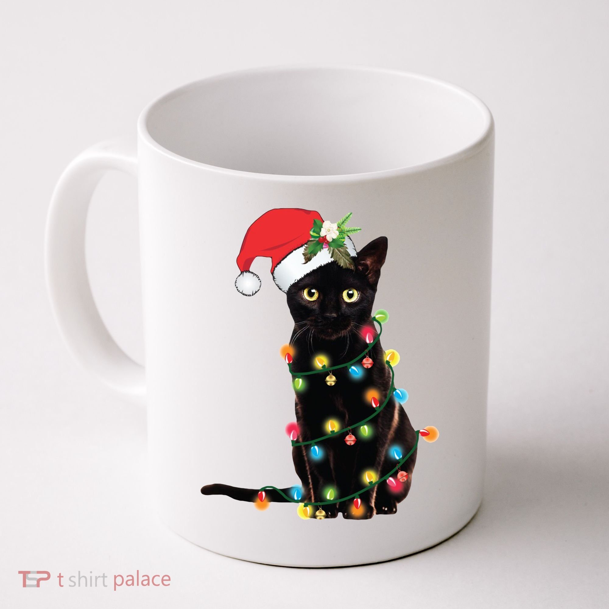 Christmas Lights Black Cat Santa Coffee Mug