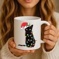 Christmas Lights Black Cat Santa Coffee Mug thumb 3