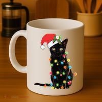 Christmas Lights Black Cat Santa Coffee Mug thumb 4