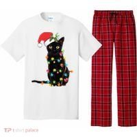 Christmas Lights Black Cat Santa Pajama Set thumb 0