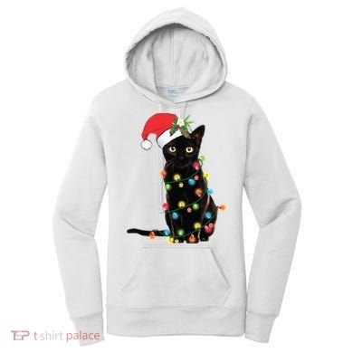 Christmas Lights Black Cat Santa Women's Hoodie