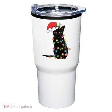 Christmas Lights Black Cat Santa Tumbler