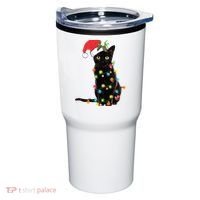 Christmas Lights Black Cat Santa Tumbler thumb 0