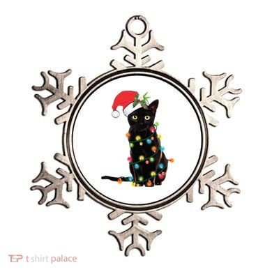 Christmas Lights Black Cat Santa Ornament
