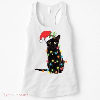 Christmas Lights Black Cat Santa Women's Tank Top