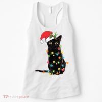 Christmas Lights Black Cat Santa Women's Tank Top thumb 0