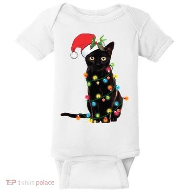 Christmas Lights Black Cat Santa Baby Bodysuit