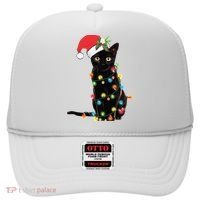 Christmas Lights Black Cat Santa Hat thumb 0