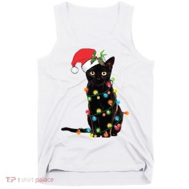 Christmas Lights Black Cat Santa Tank Top