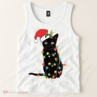 Christmas Lights Black Cat Santa Tank Top thumb 2