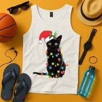 Christmas Lights Black Cat Santa Tank Top thumb 4