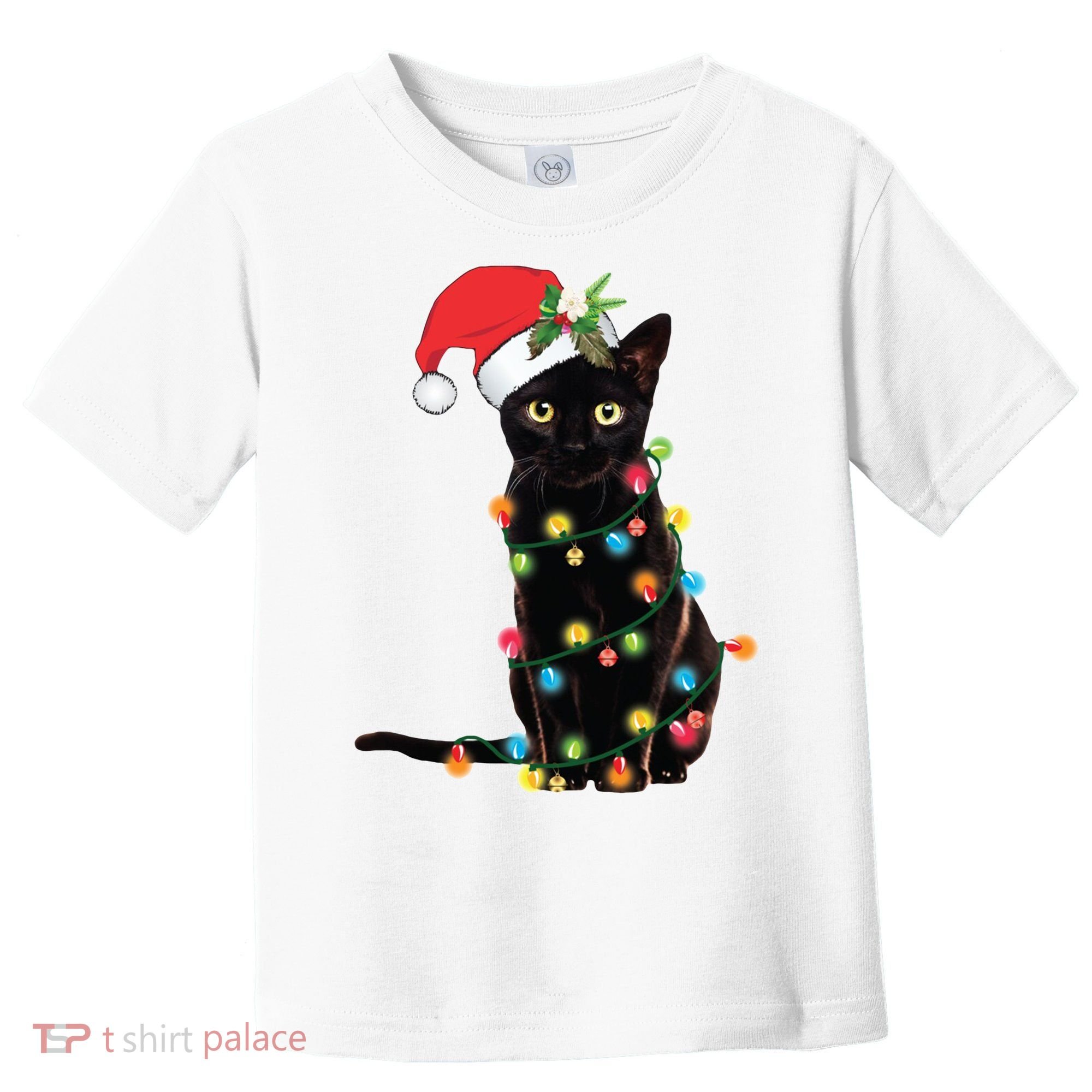Christmas Lights Black Cat Santa Toddler T-Shirt