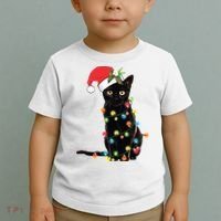 Christmas Lights Black Cat Santa Toddler T-Shirt thumb 2