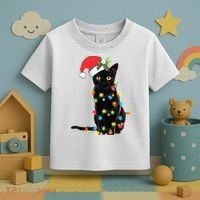 Christmas Lights Black Cat Santa Toddler T-Shirt thumb 3