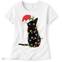 Christmas Lights Black Cat Santa Women's T-Shirt thumb 0
