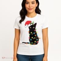 Christmas Lights Black Cat Santa Women's T-Shirt thumb 4