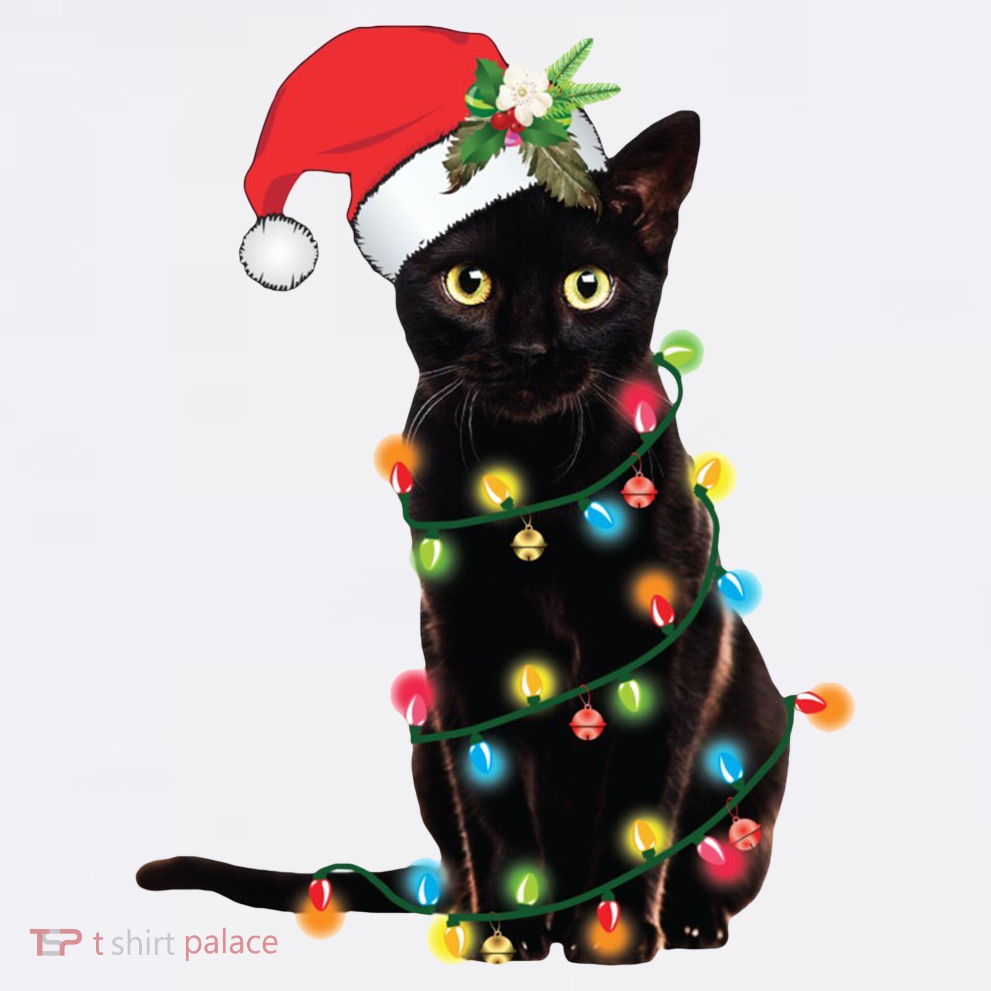 Christmas Lights Black Cat Santa Kids Sweatshirt
