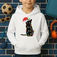 Christmas Lights Black Cat Santa Kids Hoodie thumb 2