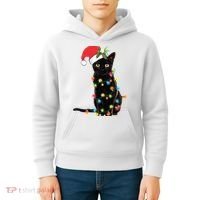 Christmas Lights Black Cat Santa Kids Hoodie thumb 4