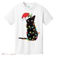 Christmas Lights Black Cat Santa Kids T-Shirt thumb 0