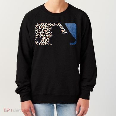 Cute Leopard Blue Jean Print Baseball Logo Women's Sweatshirt