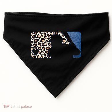 Cute Leopard Blue Jean Print Baseball Logo USA-Made Doggie Bandana