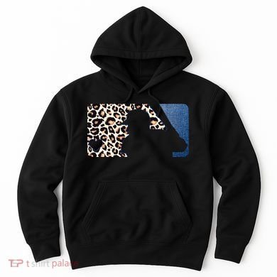Cute Leopard Blue Jean Print Baseball Logo Hoodie