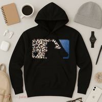 Cute Leopard Blue Jean Print Baseball Logo Hoodie thumb 3