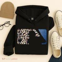 Cute Leopard Blue Jean Print Baseball Logo Hoodie thumb 4