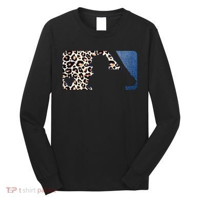 Cute Leopard Blue Jean Print Baseball Logo Long Sleeve Shirt