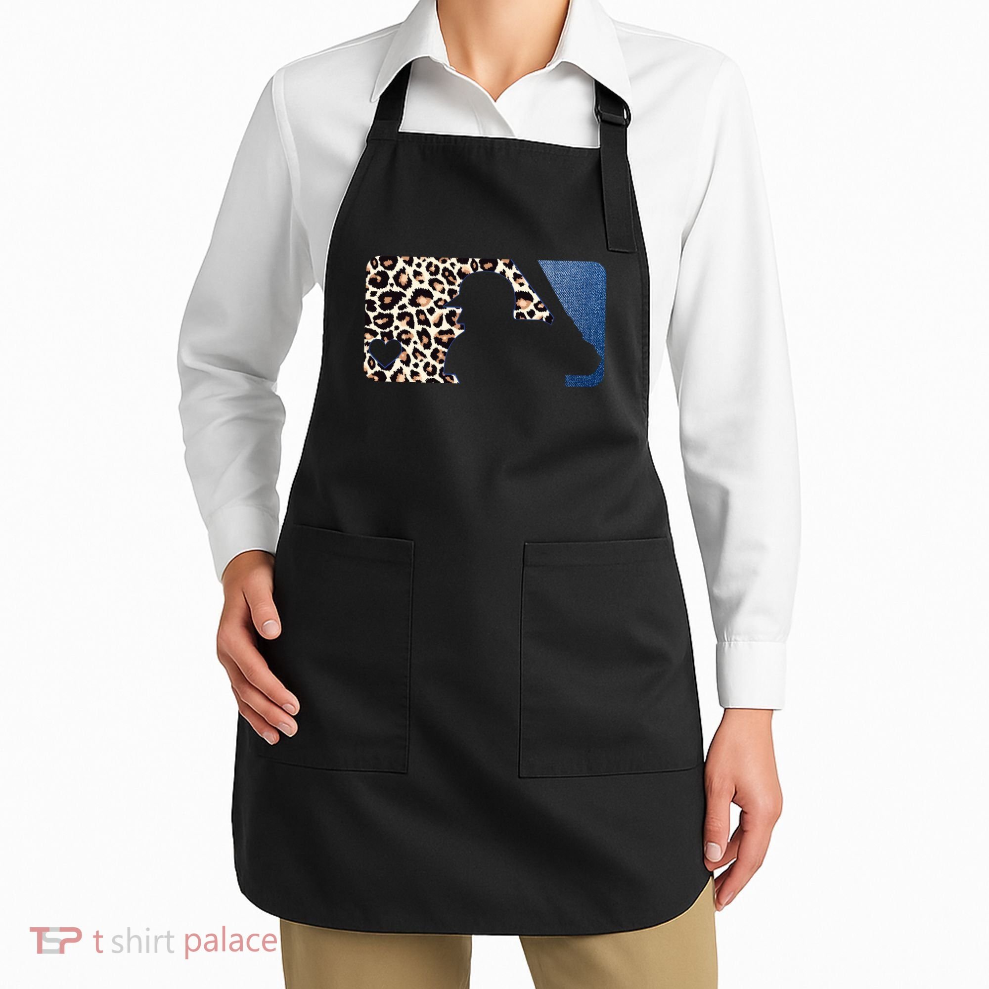 Cute Leopard Blue Jean Print Baseball Logo Apron