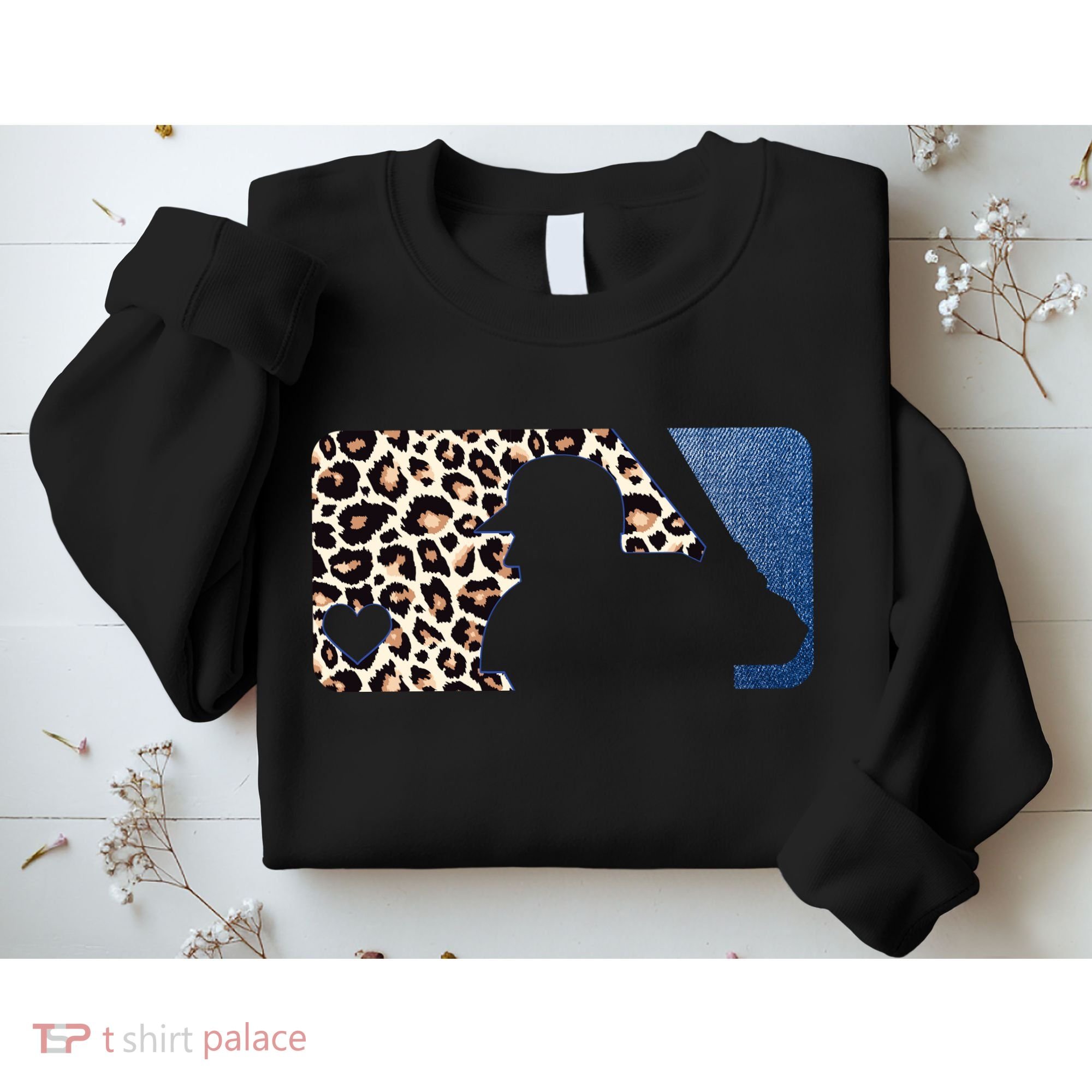 Cute Leopard Blue Jean Print Baseball Logo Sweatshirt