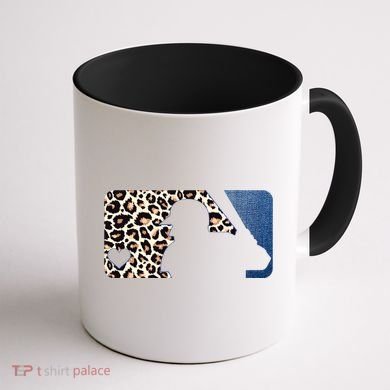 Cute Leopard Blue Jean Print Baseball Logo Coffee Mug back