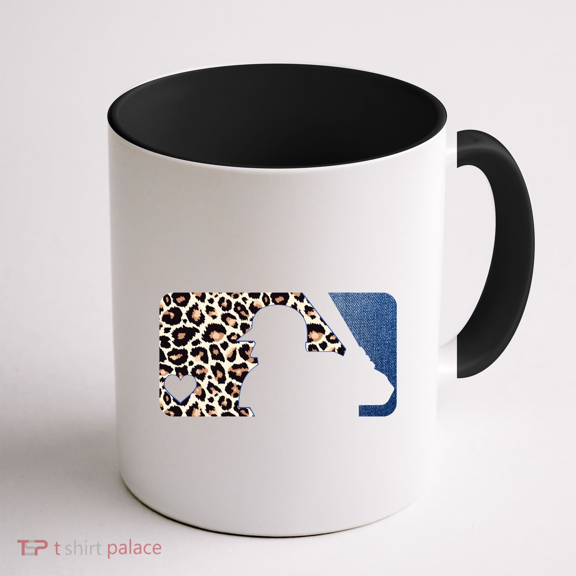 Cute Leopard Blue Jean Print Baseball Logo Coffee Mug