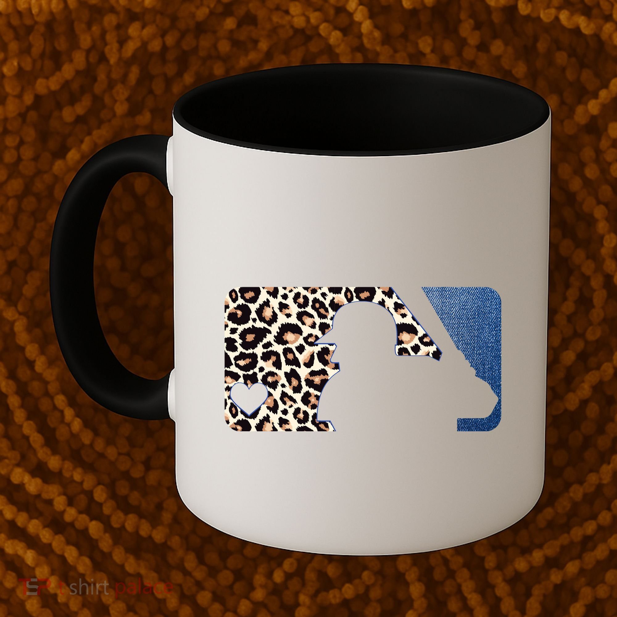 Cute Leopard Blue Jean Print Baseball Logo Coffee Mug